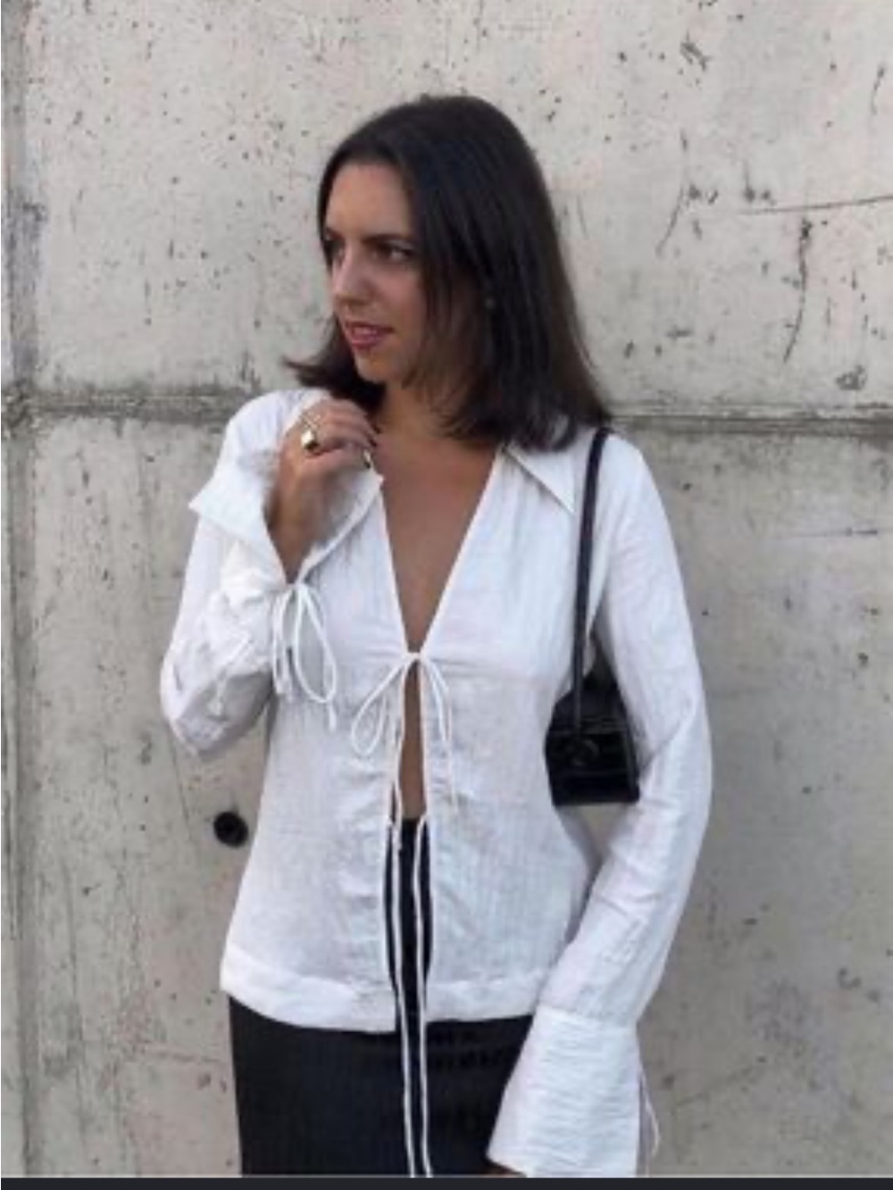 H&M crinkle collard hook eye Tie-Front Blouse Cottagecore Fairycore boho